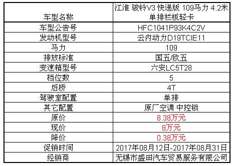 无锡盛田江淮骏铃v3快递版轻卡8万元